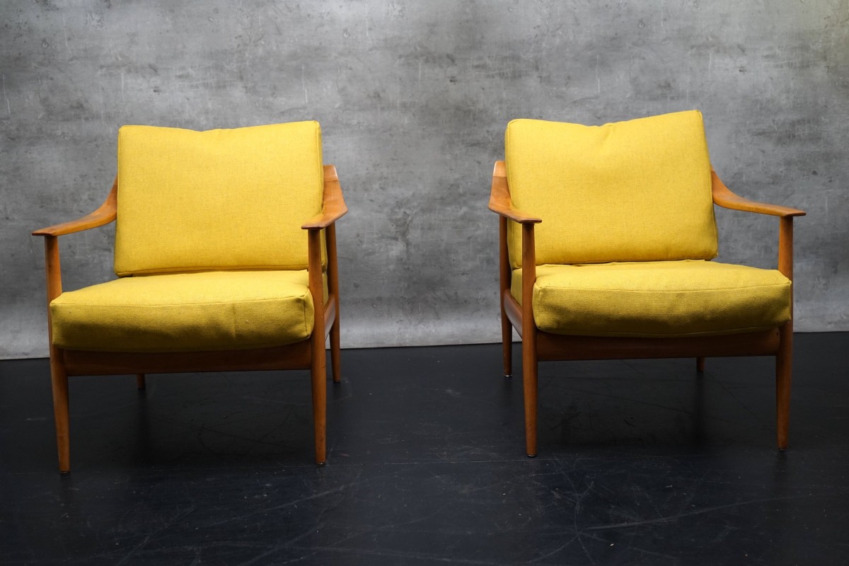 Deutsche Vintage Sessel aus Gelbem Stoff von Walter Knoll, 1960er, 2er Set