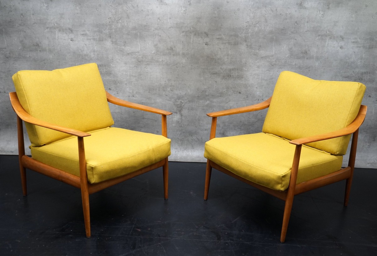 Deutsche Vintage Sessel aus Gelbem Stoff von Walter Knoll, 1960er, 2er Set