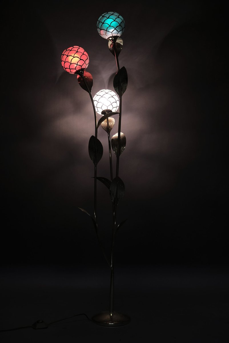 Florale Vintage Hollywood Regency Stehlampe aus Messing