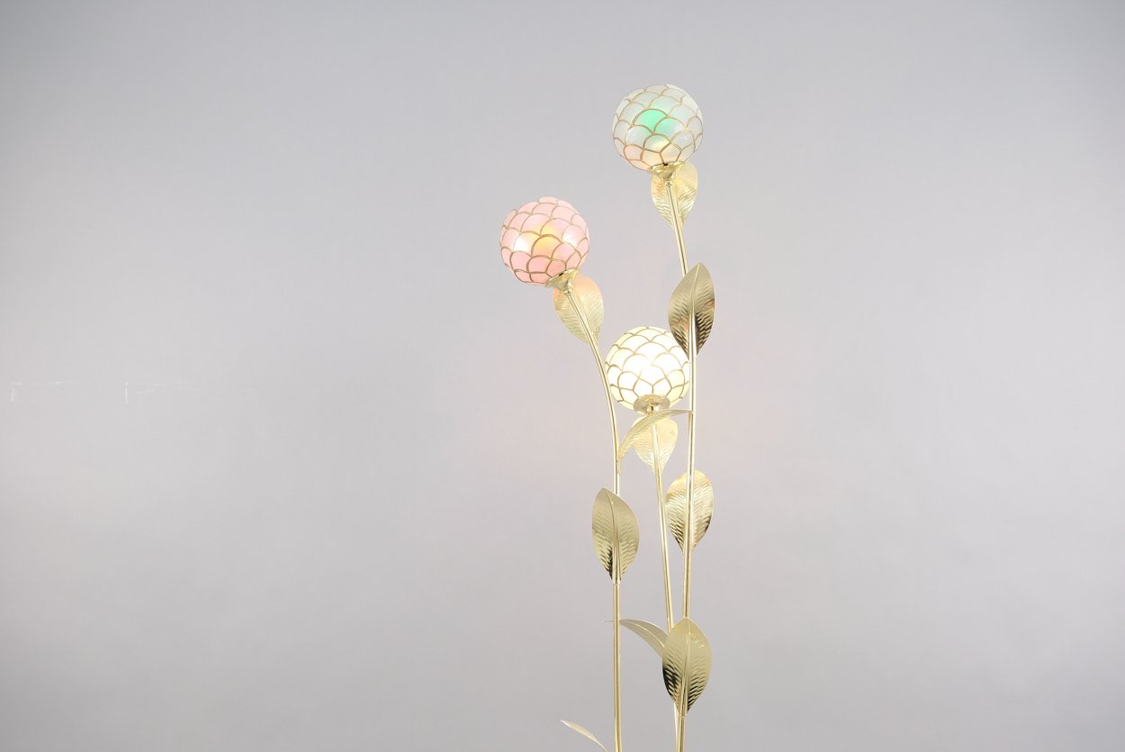 Florale Vintage Hollywood Regency Stehlampe aus Messing