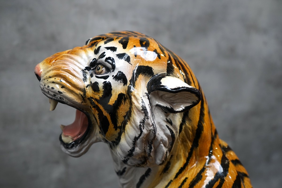 Großer handbemalter italienischer Tiger, 1970er