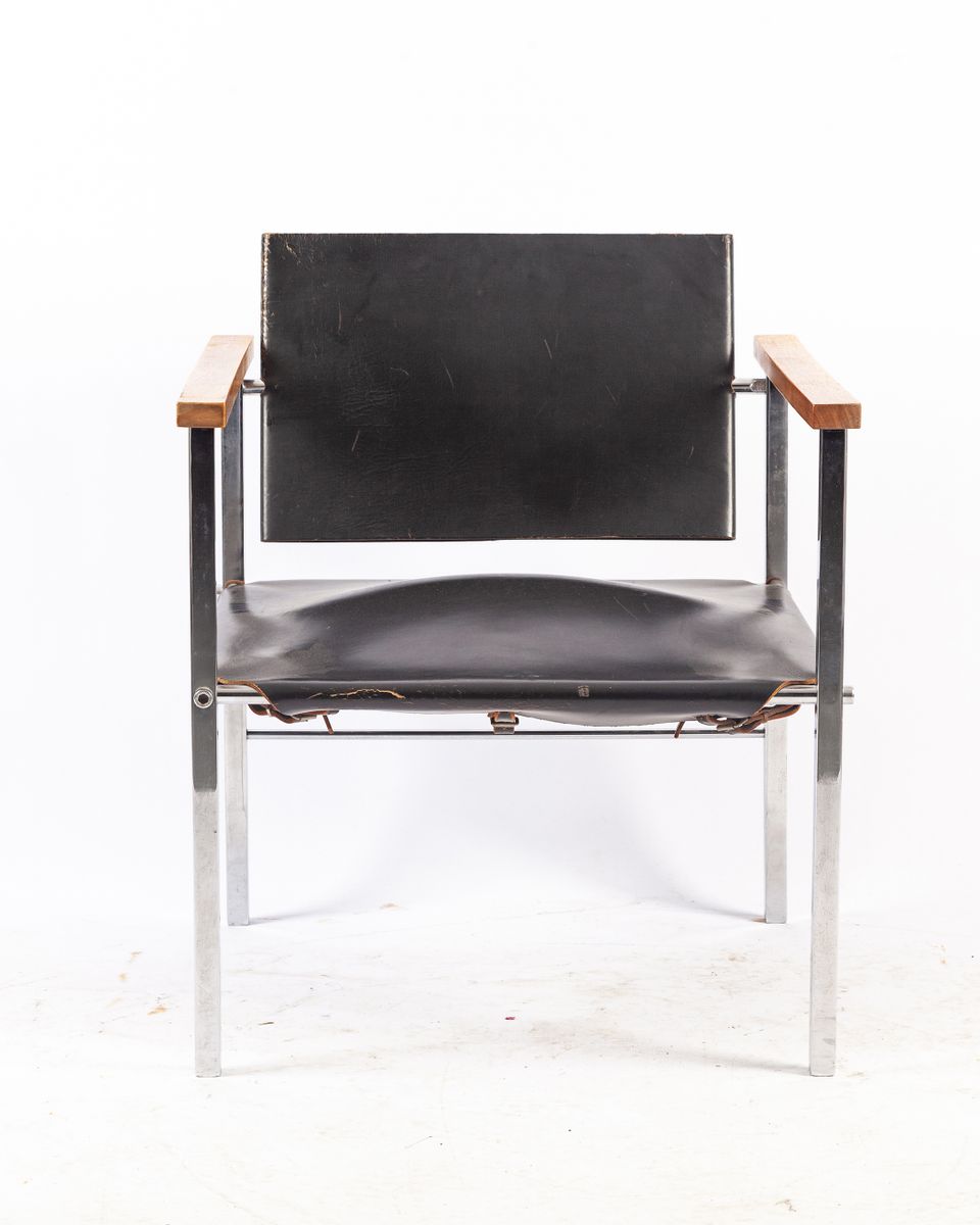 Kernlederstuhl Stuhl von Ernst Möckel für Wilde + Spieth, 1960er