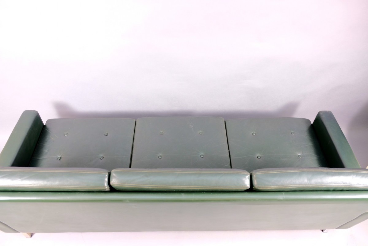 Kubistisches 3-Sitzer Sofa aus Grünem Leder 1960er