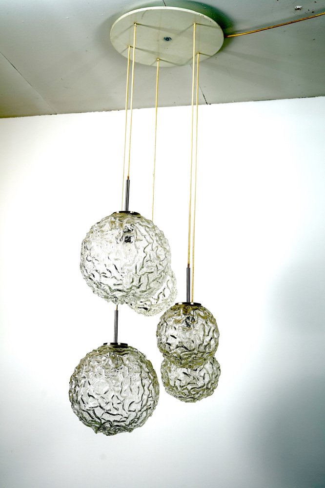 Large Mid-Century Frosted Glass Cascade Ceiling Lamp from Doria, 1960s