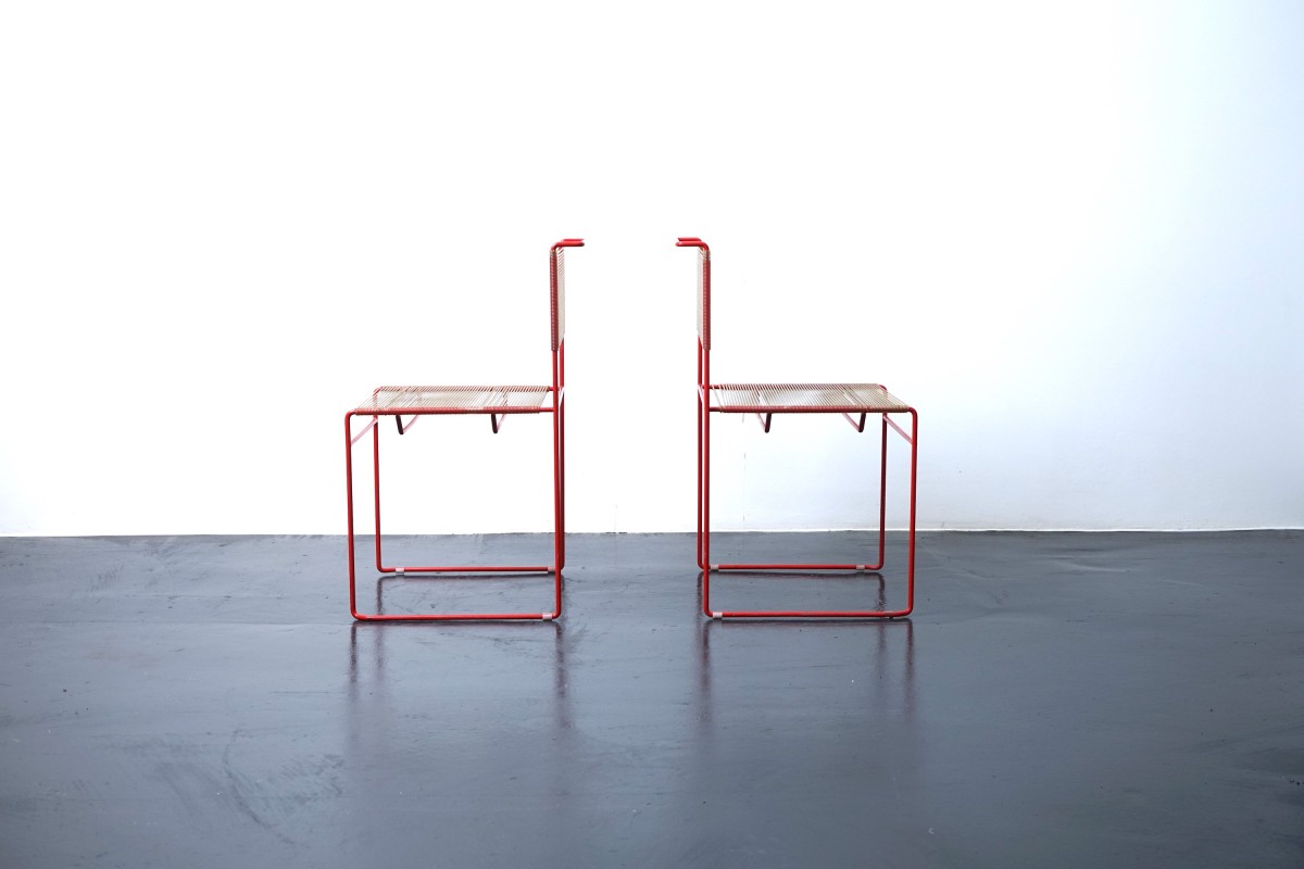 Rote Spaghetti Stühle von Giadomenico Belnti für Fly Line, Italien, 1970er, 2er Set