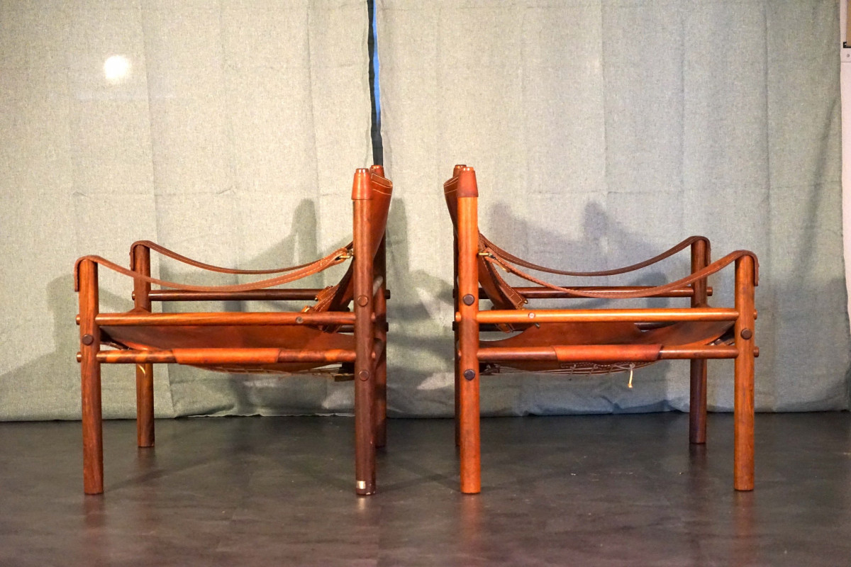 Skandinavische Vintage Sirocco Safari Teak Sessel aus Cognacfarbenem Leder von Arne Norell für Arne Norell Ab, 1960er, 2er Set