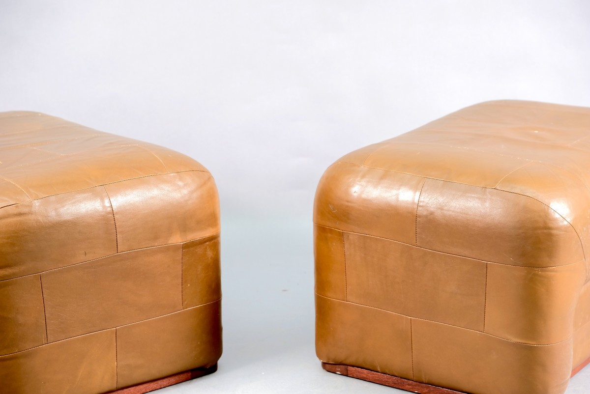 Vintage Brown Leather Ottomans from de Sede, Set of 2