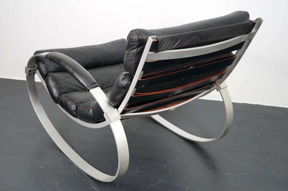 Vintage Leather Rocking Chair by Hans Kaufeld, 1970s