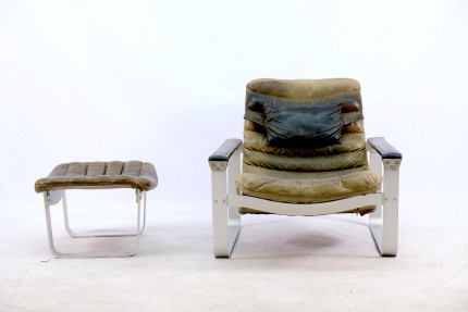 Mid-Century Modell Pulka Sessel & Fußhocker Set von Ilmari Lappalainen für Asko, 1960er