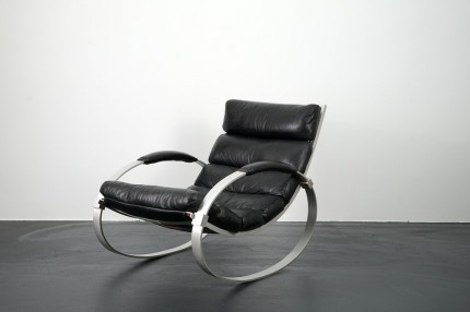 Vintage Leather Rocking Chair by Hans Kaufeld, 1970s